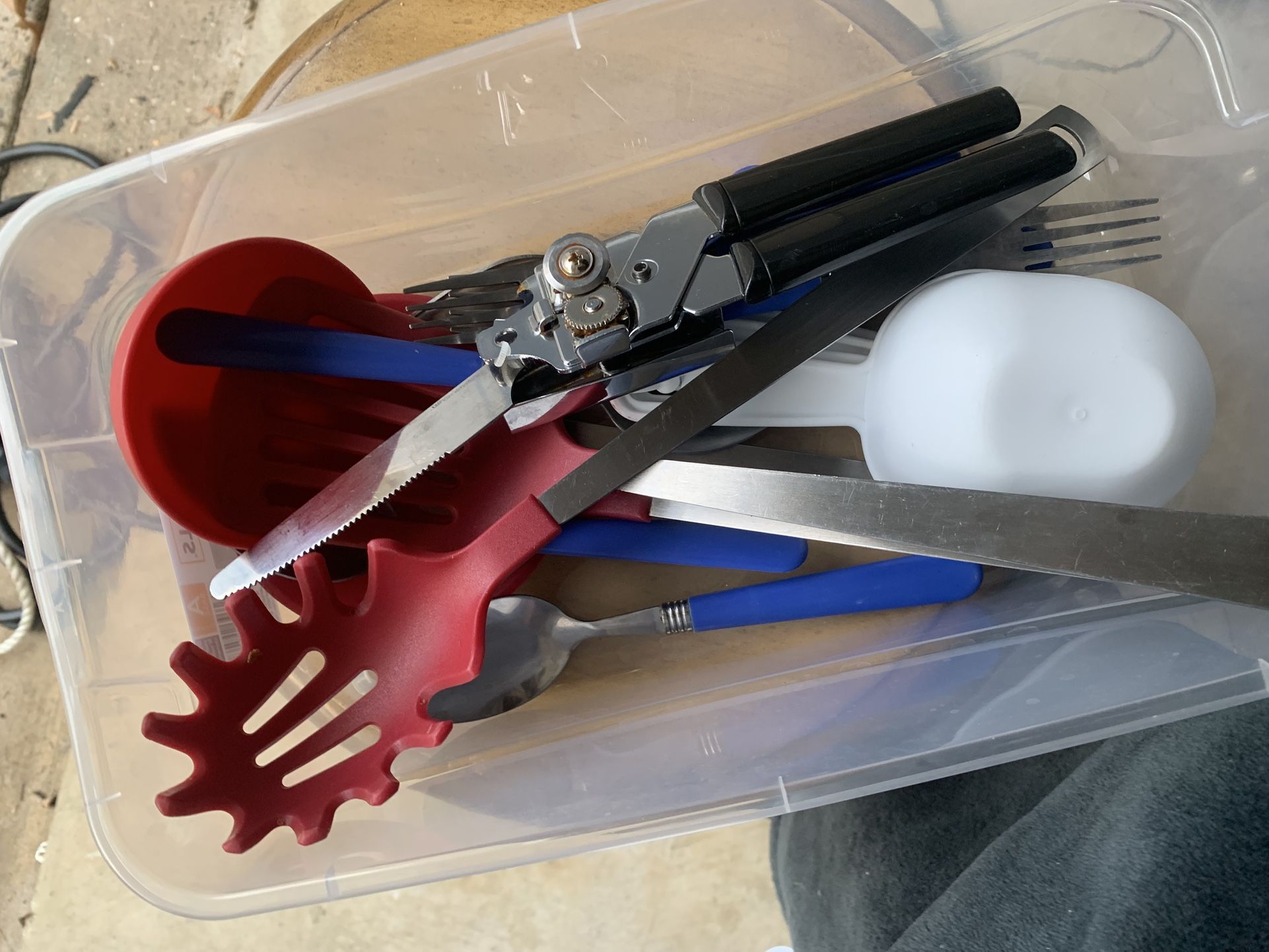 Plastic Bin with Kitchen Utensils (Mixed)