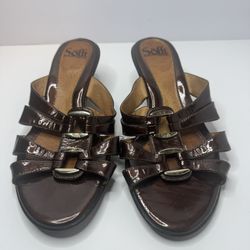 Sofft Brown Patent Leather Sandals Size 9W