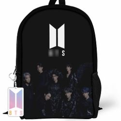 BTS Backpack Book Bag for Unisex 17 In, Laptop Backpack Shoulders Casual Daypack with Keychain