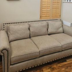 Linen Couch With Metal Buttons