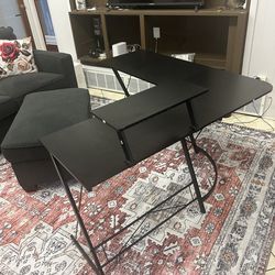 Large L shaped desk with monitor stand