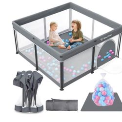 Taleco Gear Foldable Baby Play Pen with Mat, 50''x50'' Playpen for Babies and Toddlers, Playpen for Baby with Gate, Breathable,Foldable (jp15