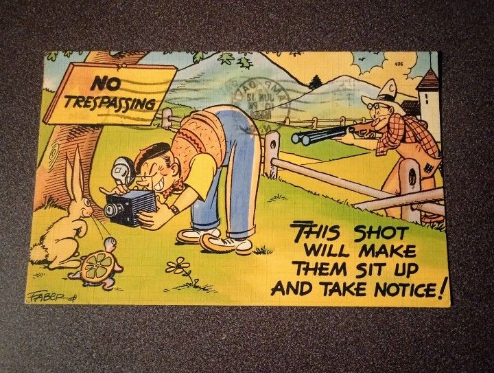1944 WW2 Camp Davis Photographer Camera Rabbit Comic Cartoon Faber Cancelled Postcard Vintage Antique Postcard A-1