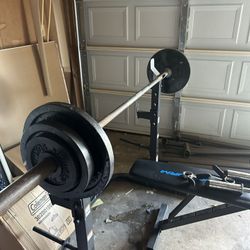 Olympic Weights With Bench And Curling Station 