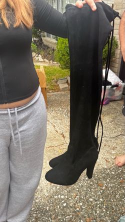 Black Suede Over-the-Knee Heeled Boots