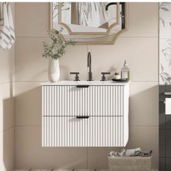 Bathroom Vanity with Sink, Floating Bathroom Vanity, Wall Mounted Modern Vanity with Ceramic Sink & Soft-Close Drawers, Floating Storage Cabinet with 