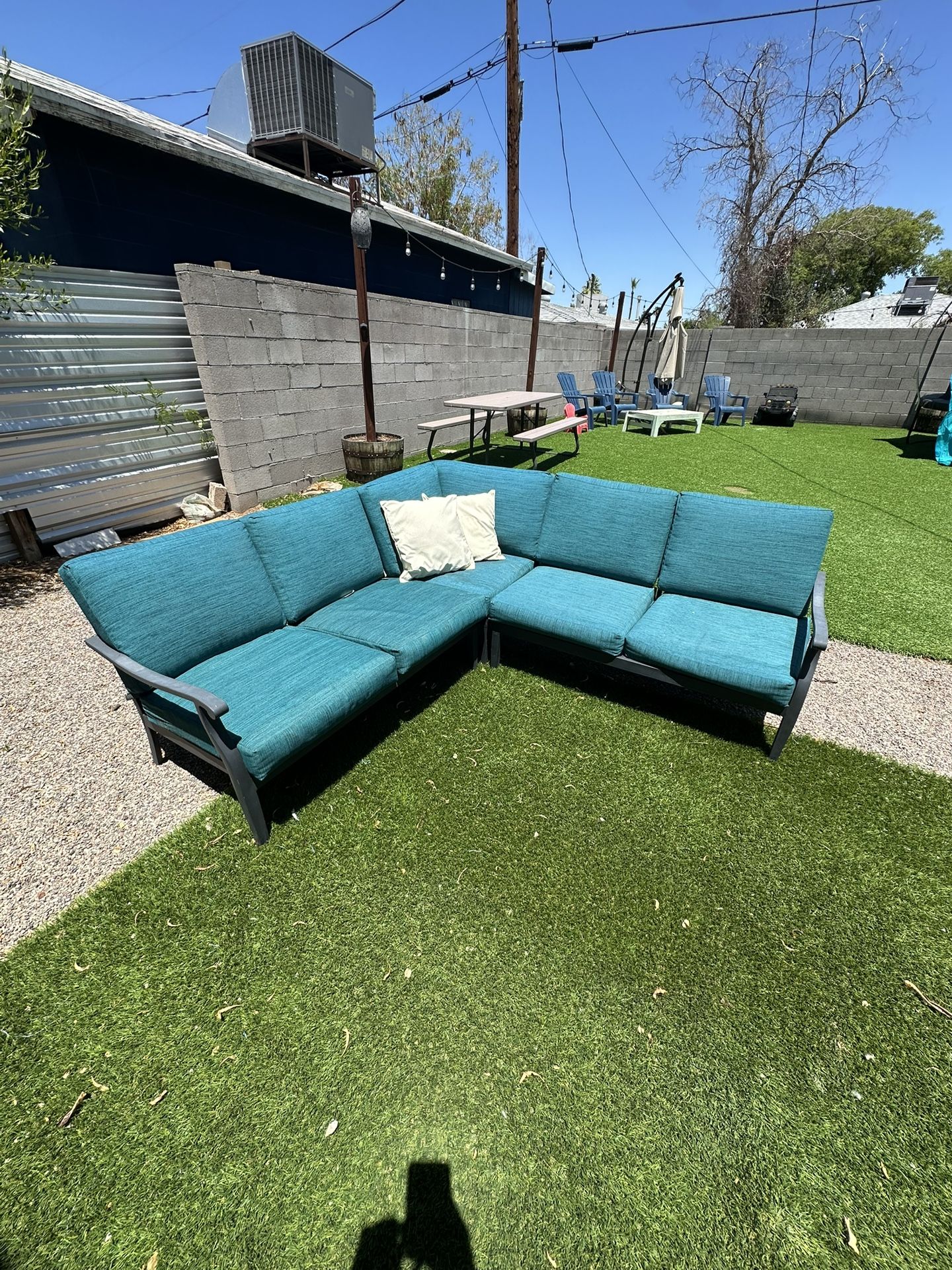Patio Couch. Metal Frame. New Cushions.