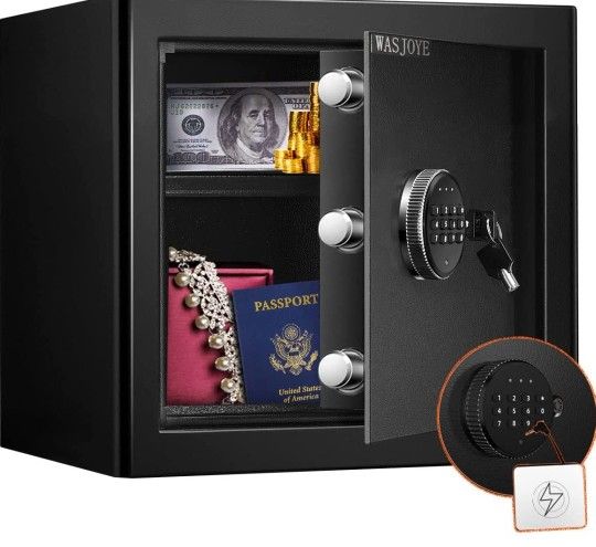 WASJOYE Fireproof Home Lock Safe, Digital Keypad Safety Key Lock Safe Box, Perfect for Home Business Office Hotel Money Document Jewelry
