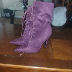 Deep Burgandy Wine Lace Up Stilleto Boots