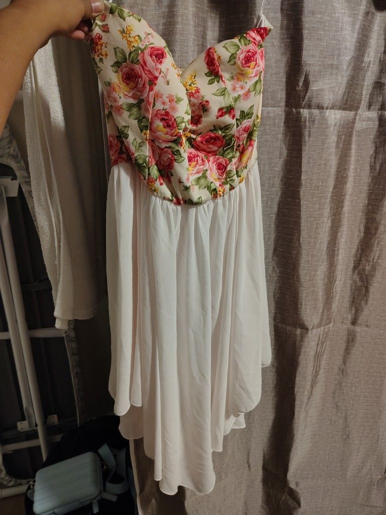 Dress Flowers Pink Green White Bottom Small