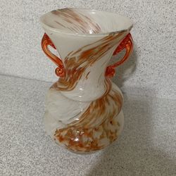 Vintage Murano Art Glass Orange and frosted white