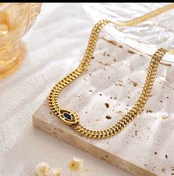 Women Devil Eye 18k Gold Plated Bangle Trendy Black Diamond necklace Dainty Chain Stainless Steel