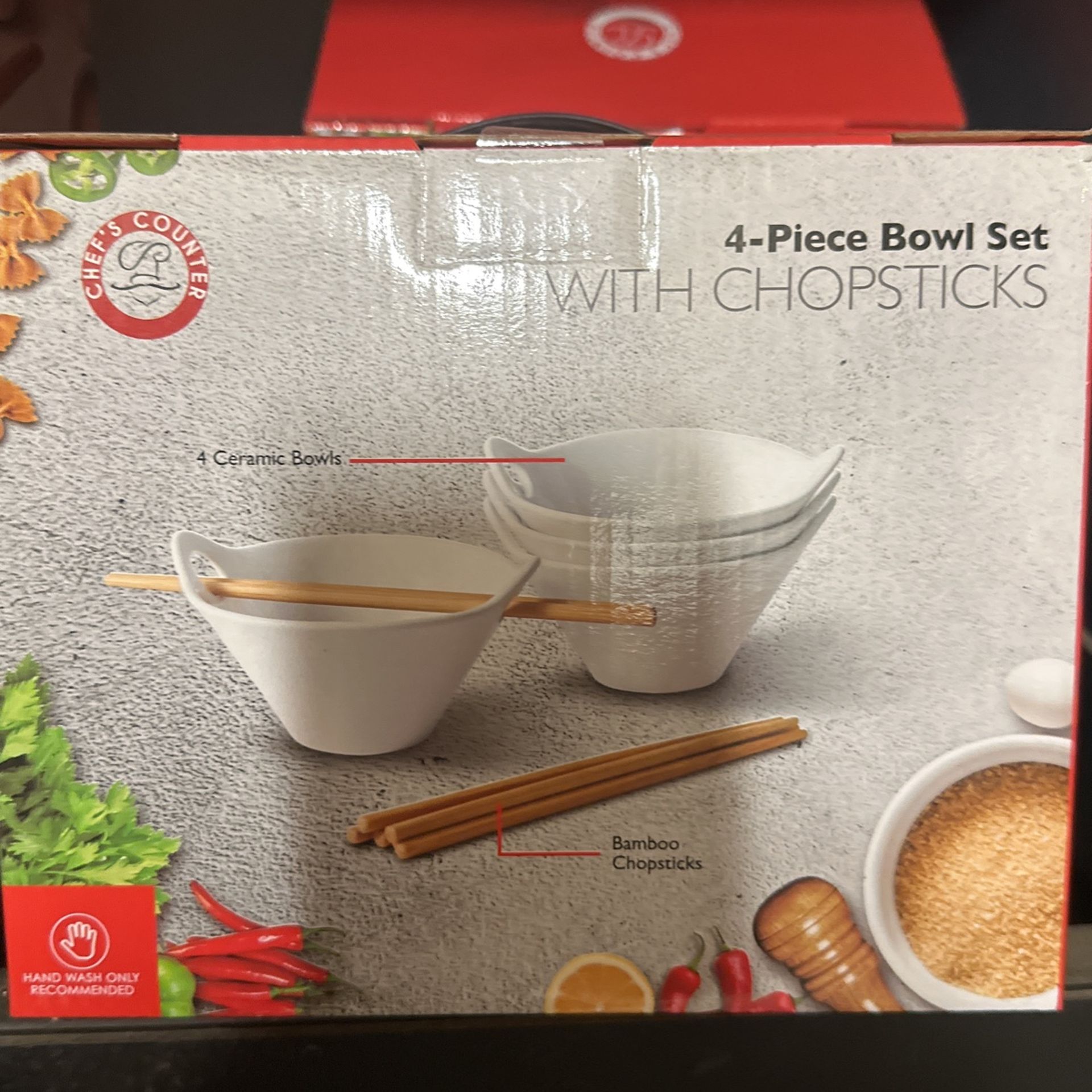 Four Piece Bowl Set With Chopsticks