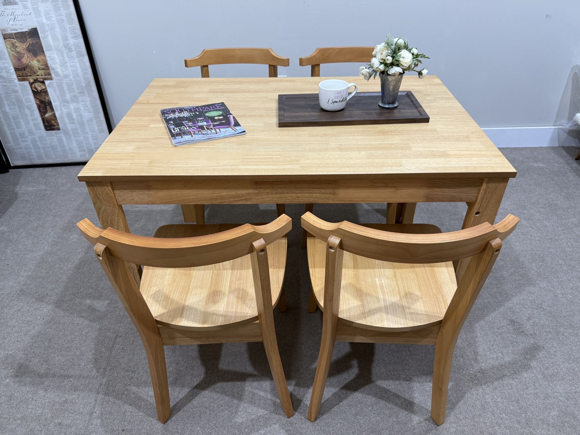 Brand new 5-Piece Scalable Dining Table Set, with Wheel Kitchen Table and 4 Dining Chairs, Farmhouse