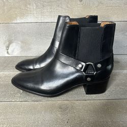 Frye Dara Harness Chelsea Ankle Boot Women 9B Leather Black Slip On Moto (contact info removed)