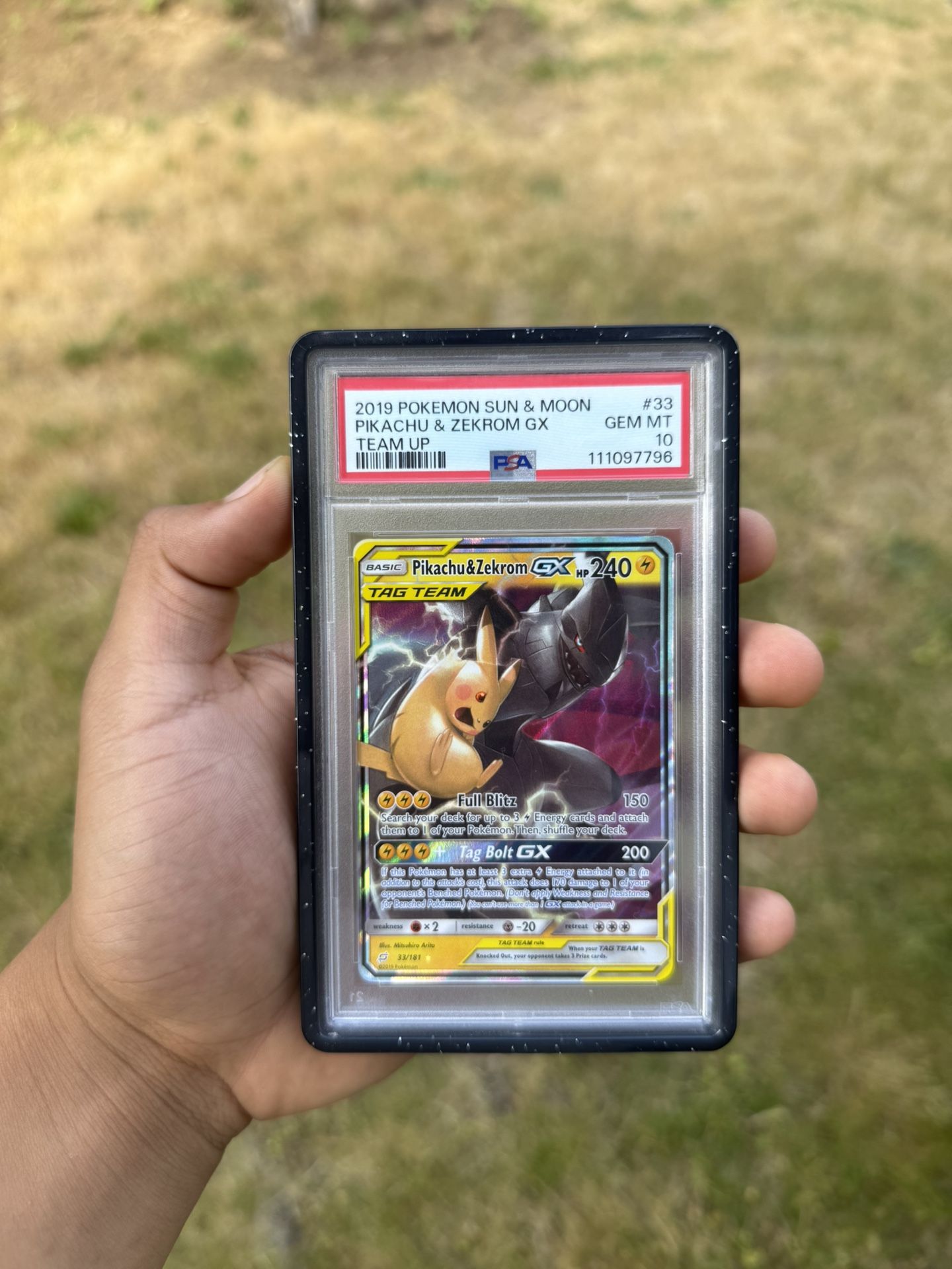 2019 POKEMON SUN & MOON TEAM UP #33 PIKACHU & ZEKROM GX PSA 10