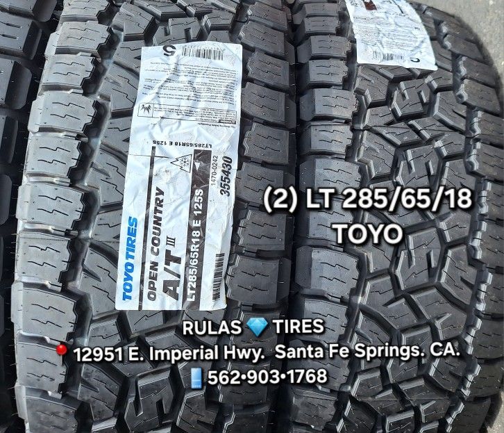 (2) LT 285/65/18 TOYO TIRES OPEN COUNTRY ALL-TERRAIN.