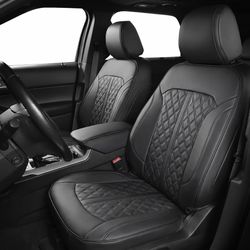 Seat Covers for Ford Explorer 2016 2017 2018 2019 Car Seat Cover for SUV Full Set Customized Faux Leather Waterproof(Black, 7 Seats)