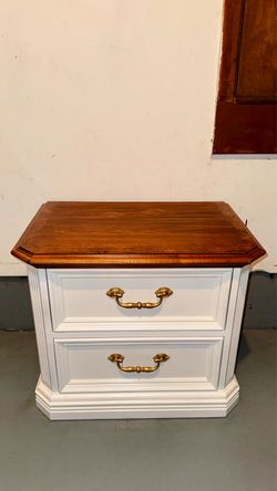 White Drawer Nightstand with Wood Top