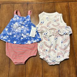 Pair of Baby Girl Cat & Jack Patriotic 4th of July Rompers | Size 18 months