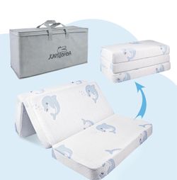 (NEW) Trifold Pack and Play Mattress,38"x26" Pack N Play Mattresses with Dual Sided Soft & Firm Memory Foam Mattress for Pack N Play with Carry Bag Re