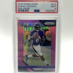 2018 Lamar Jackson Pink Prizm Rookie RC #212 Ravens PSA 9