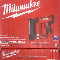 Milwaukee M12 23 guage Pin Nailer. Tool Only. Model #2540-20