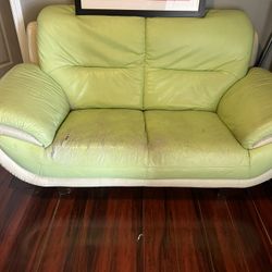 Retro Green Leather Couch 