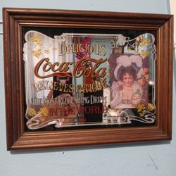 Vintage Coca Cola Mirror In Wood Frame