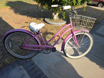 Pink Women's Beach Cruiser Bicycle with Basket