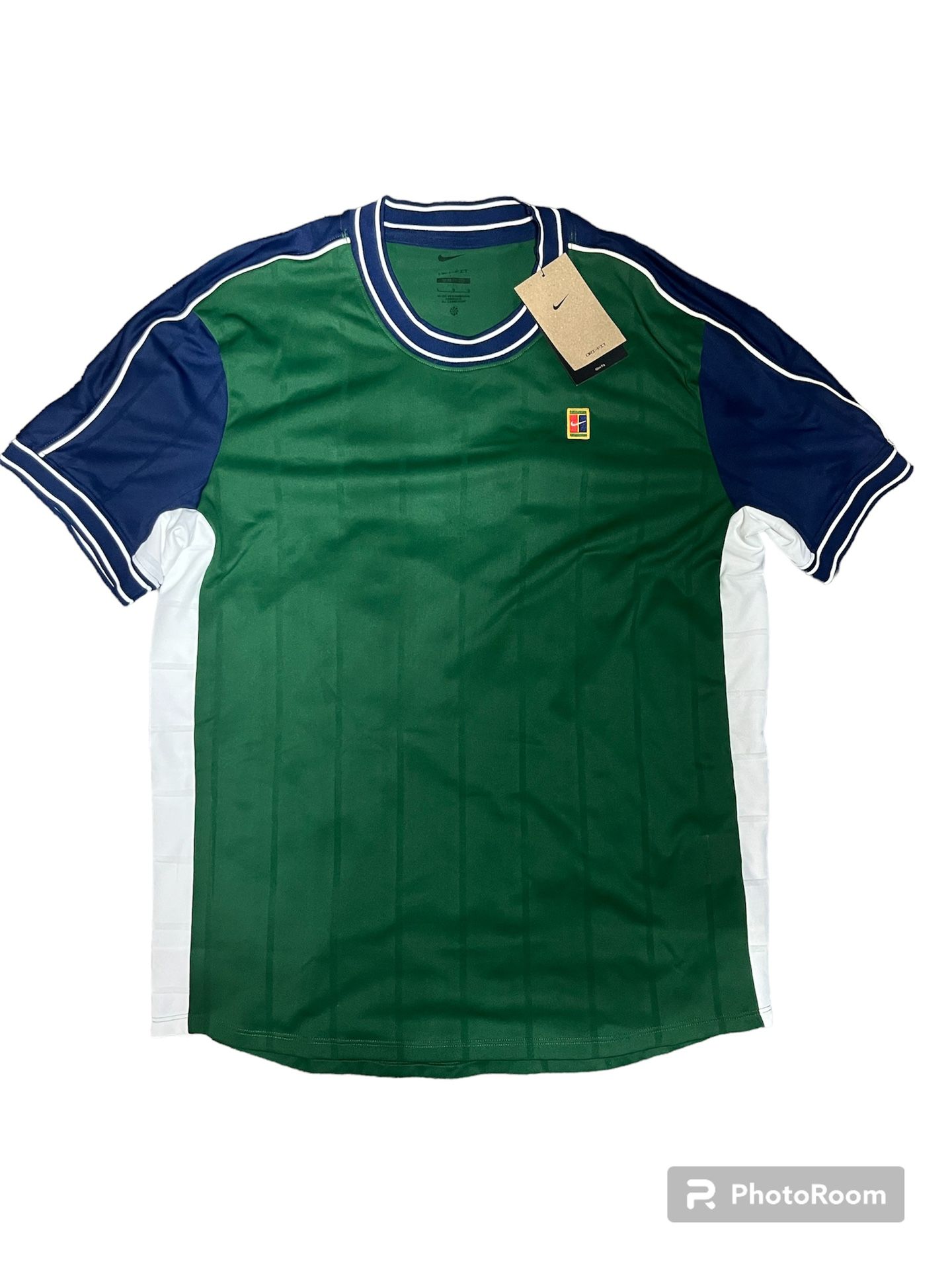 Nike NY Team Court Dri FIT Slam Size Large Tennis Shirt Green Navy