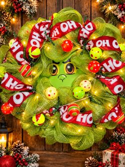 Grinch Christmas Wreath with Lights