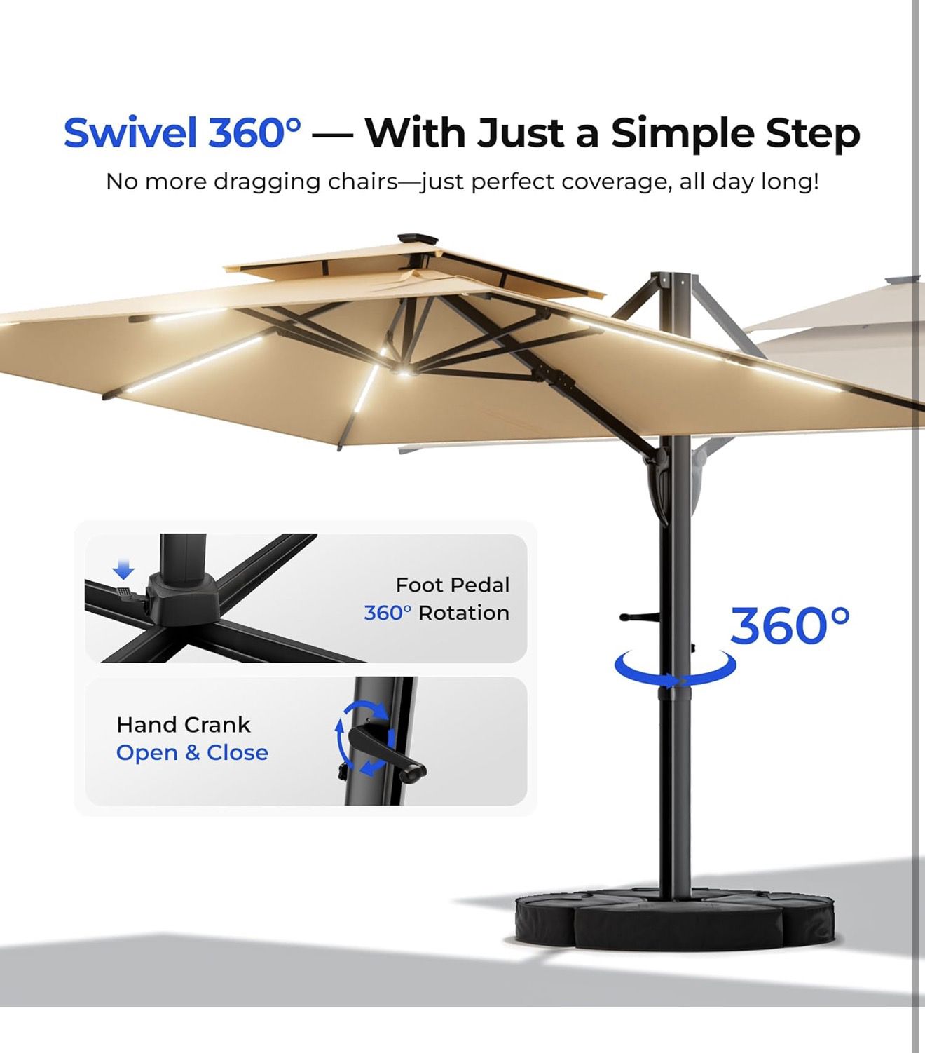canvas patio umbrella wooden Galtech 121 7.5' Manual Lift Light Wood Umbrella, Teak