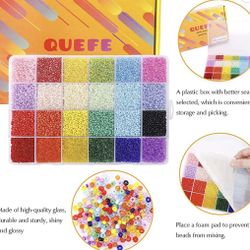  26400pcs 2mm Glass Seed Beads 24 Colors Small Beads Kit Bracelet Beads with 24-Grid Plastic Storage Box for Jewelry Making