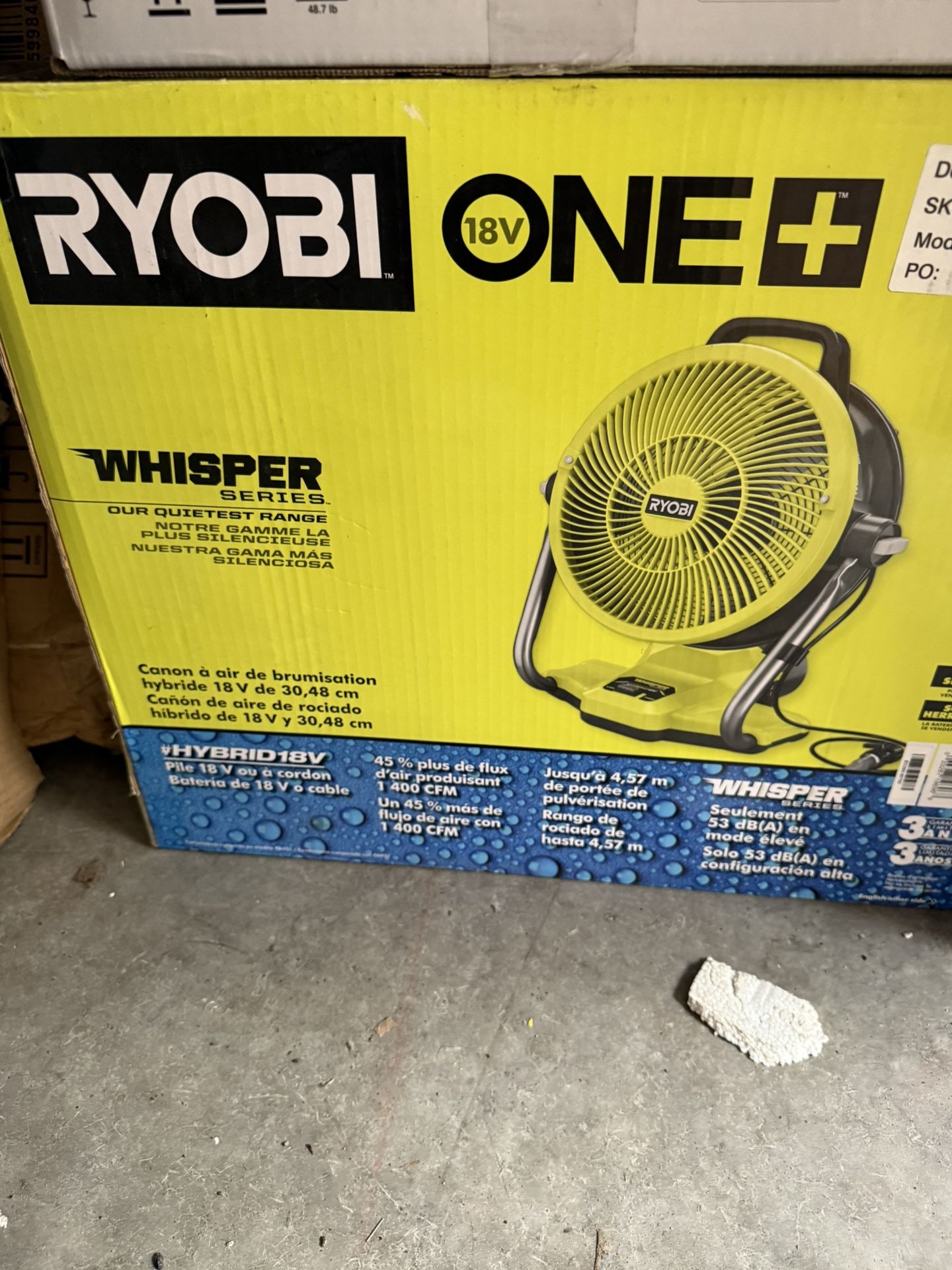 Ryobi One + 18v Whisper Misting Fan With Battery And Charger