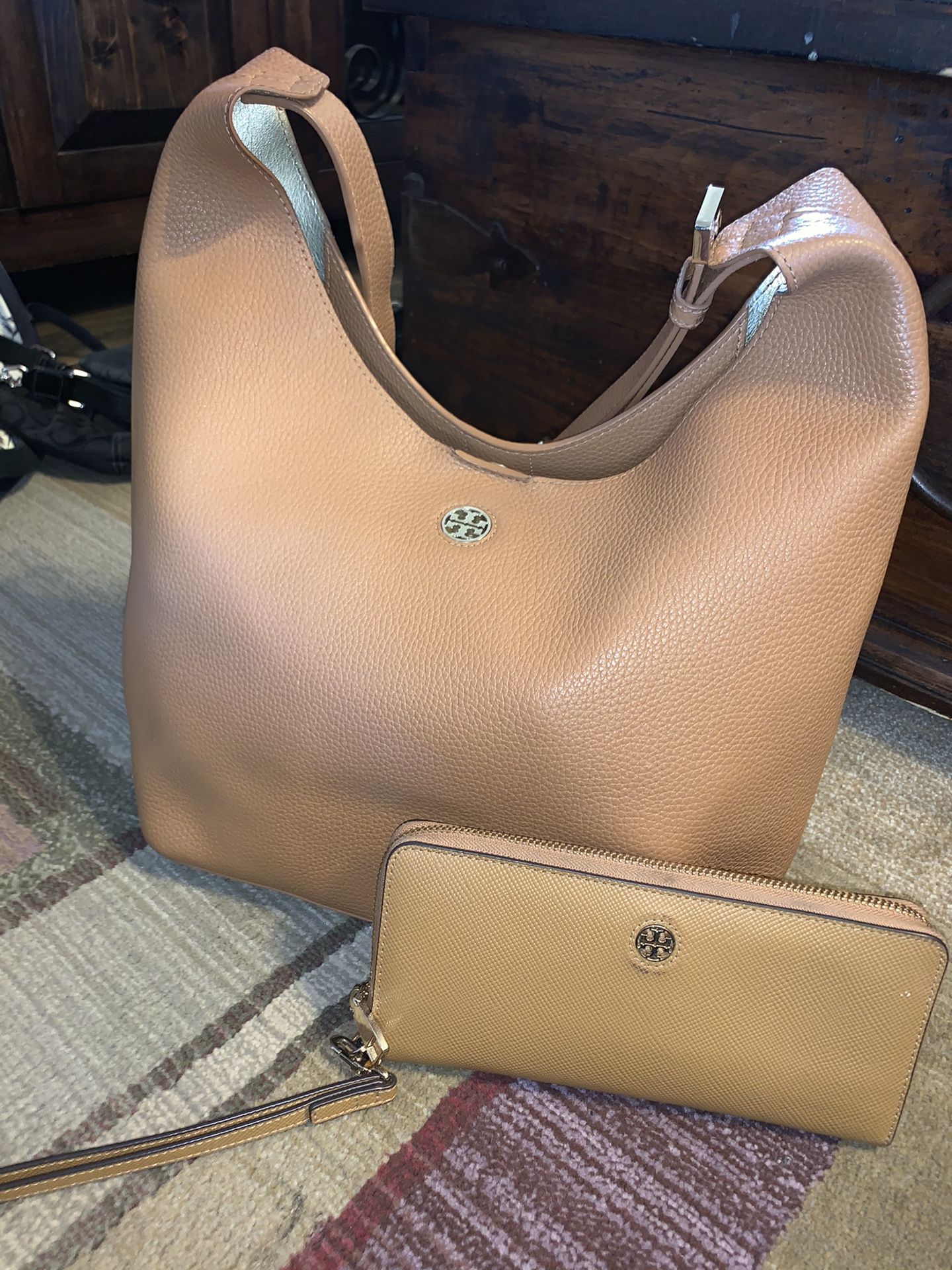 Brown Tory Burch Bag And Wallet Set