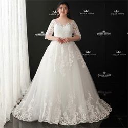 Ilusion Sleeves A-line Wedding Dress with big train