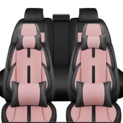 Black And Pink Seat Covers With Neck And Back Pillows