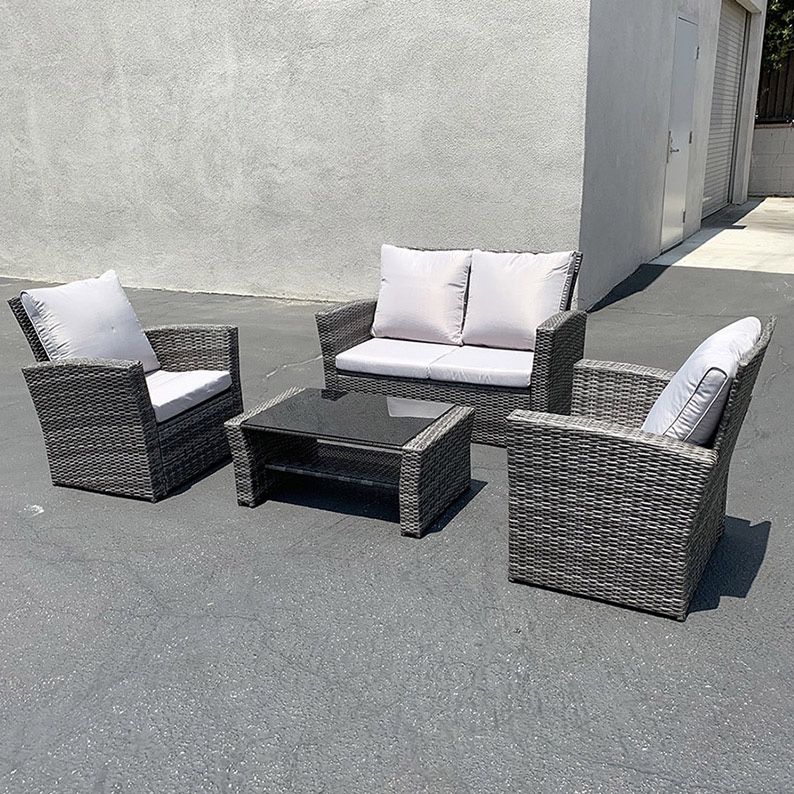 Brand New $295 Outdoor 4pcs Patio Wicker Set, Rattan Sofa Loveseat 48x26”, Armest Chair 29x26”, Table 34x20”