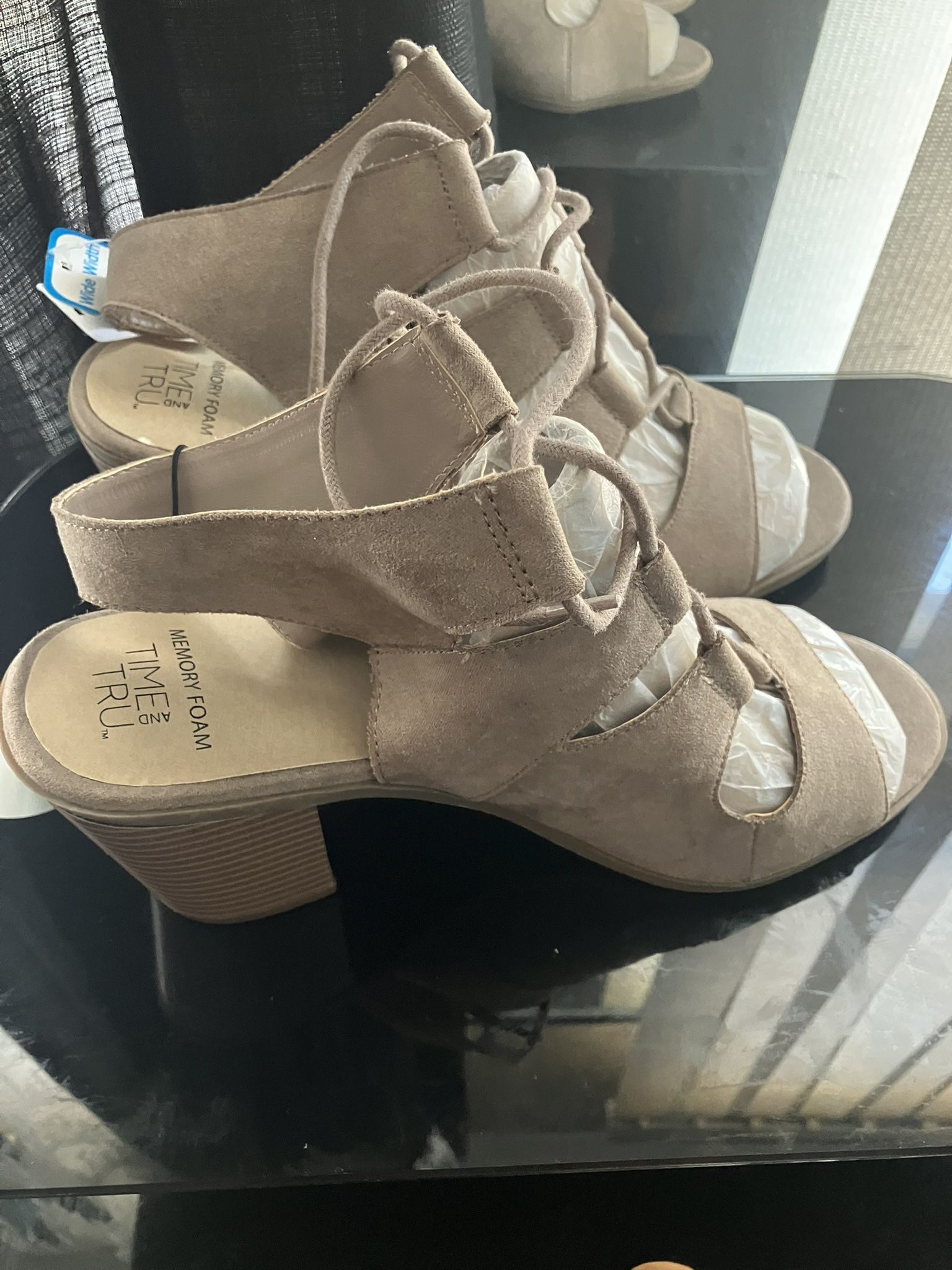 Tan Suede Opened Toe Heels