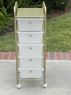 5-Drawer Storage Organizer Caddy Cart (White & Gold) Wheels