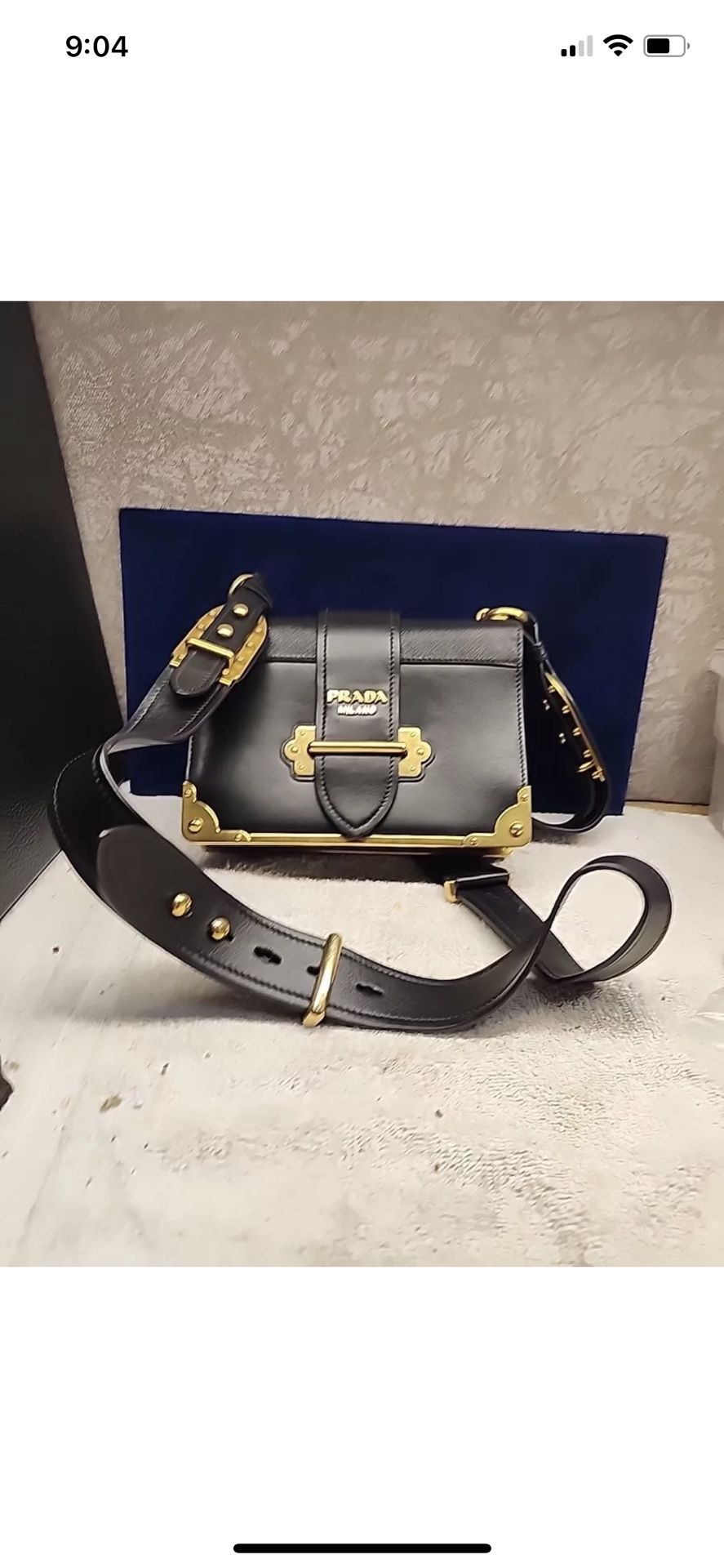 PRADA - Cahier Leather Bag in Black and Gold