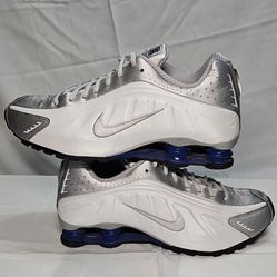 Nike Shox R4 Metallic Silver/White/Deep Royal Blue Men's Low Top Sneaker