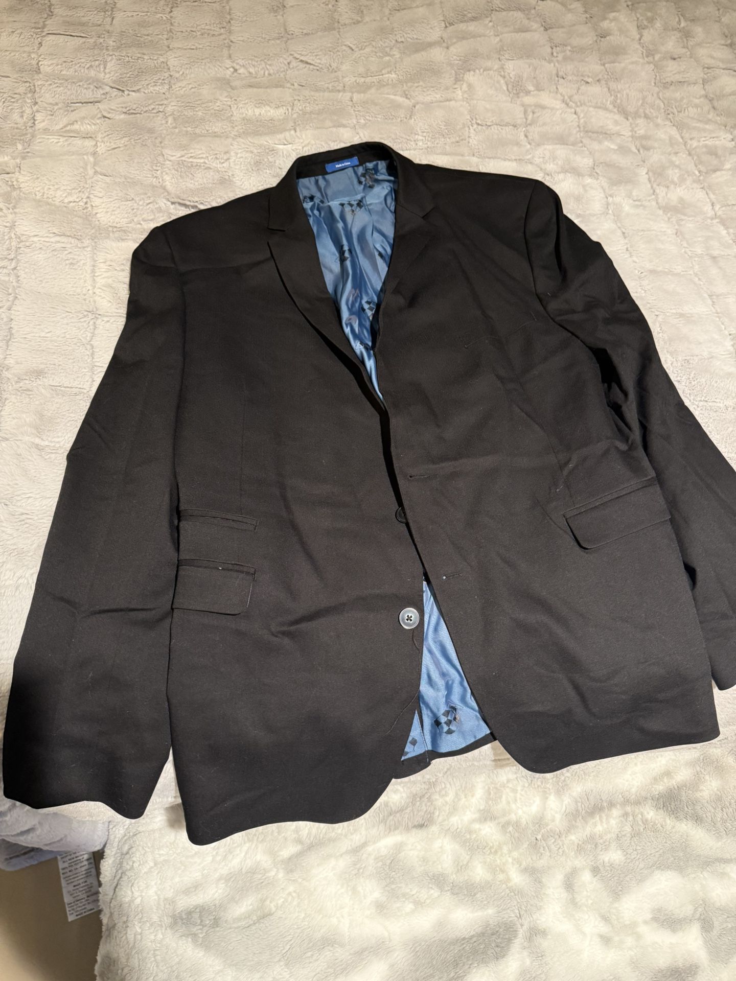 Men’s Black Two-Button Blazer Jacket – Size 48R, Classic Notch Lapel, Blue Lining
