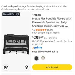 4Moms Breeze Plus Portable Playard  Bassinet. Pack And Play With Travel Bag