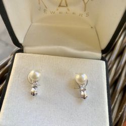 Kay jewelers White Gold & Pearl Earrings