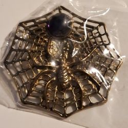 2" X 2" Oversized Spiderweb With Spider Brooch Amulet Style Jewelry Pin