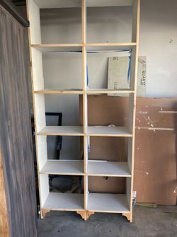 Tall 7 1/2 foot storage shelf multipurpose white wood