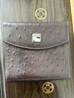 Vintage Dooney & Bourke Made In USA  Brown  Ostrich Embossed Leather Wallet