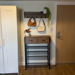Five tier Shoe rack with coat hooks and shelf